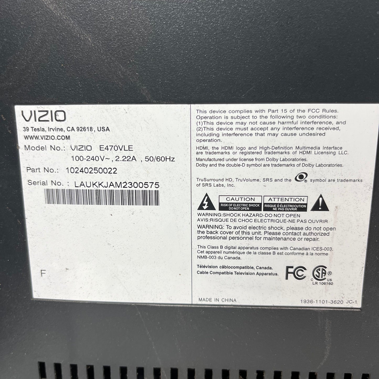 Vizio 50" E470VLE 50" E470VLE LED 1080p Portable LCD TV 2009