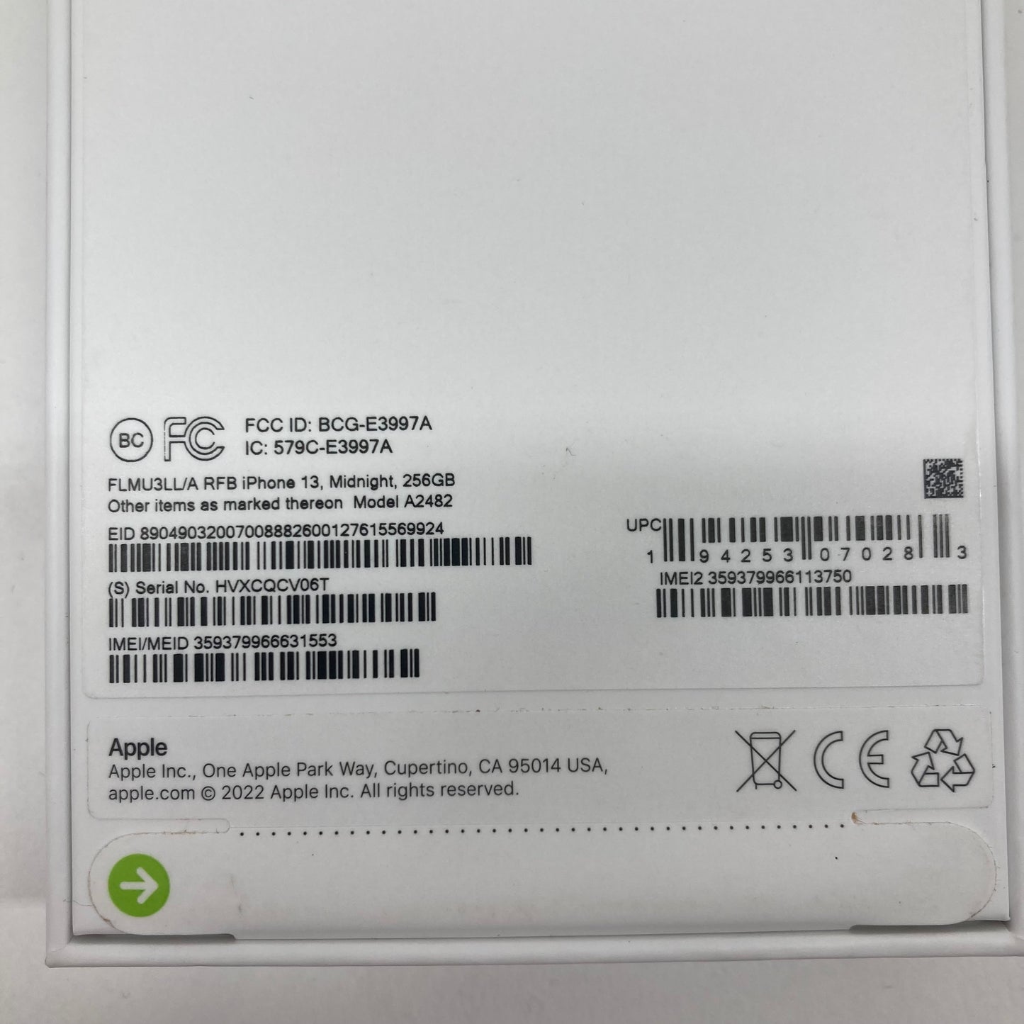 Sealed Unlocked Apple iPhone 13 256GB Midnight A2482 (Apple Certified Refurbished)