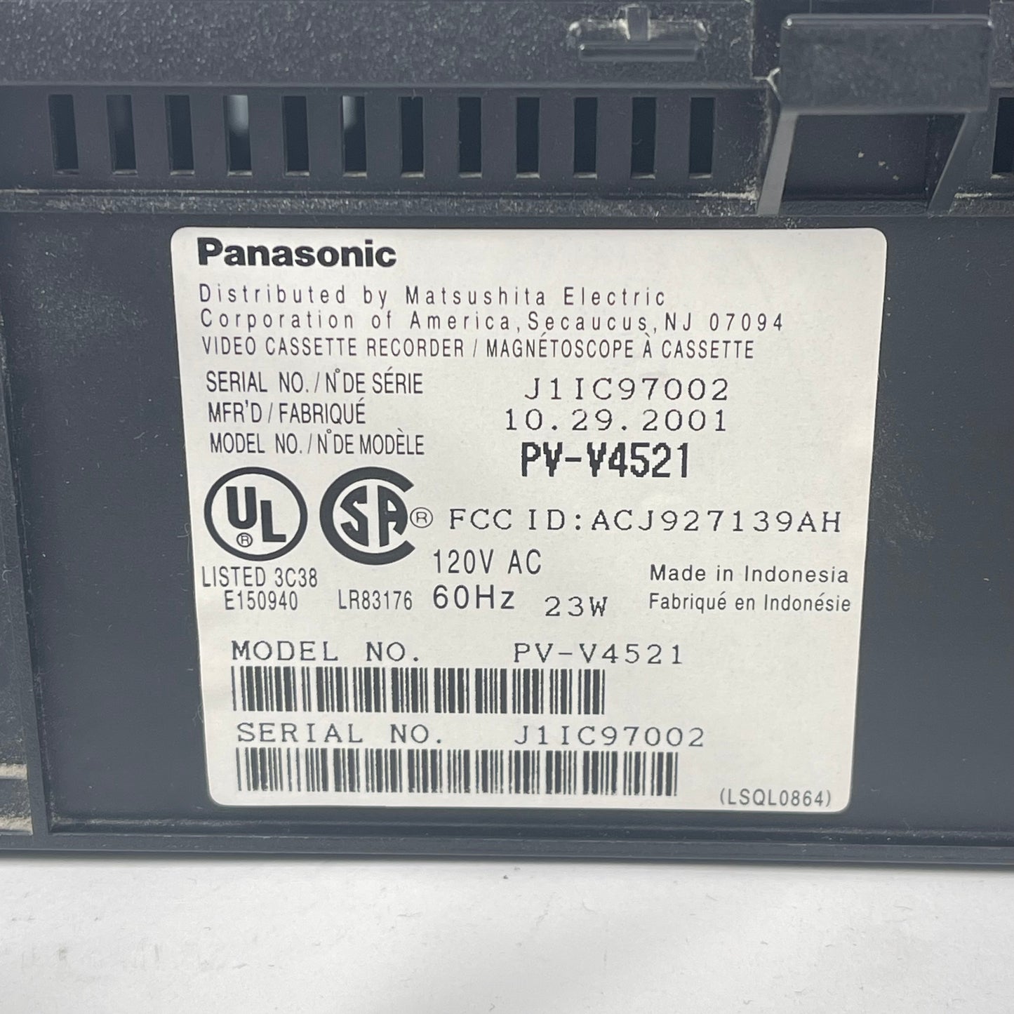 Panasonic PV-v4521 4-Head Hi-Fi Stereo VCR
