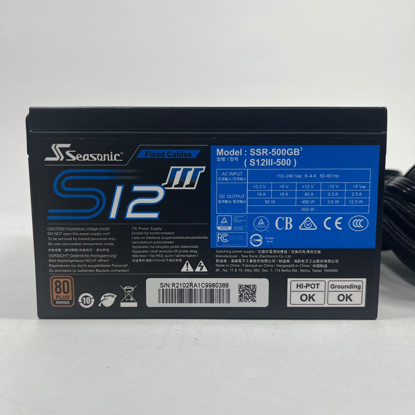 SeaSonic SSR-500GB 80 Plus Bronze 500W Non Modular Switching Power Supply