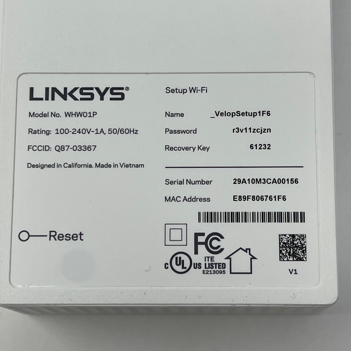 Linksys Velop Dual-Band Wifi Extender WHW010P
