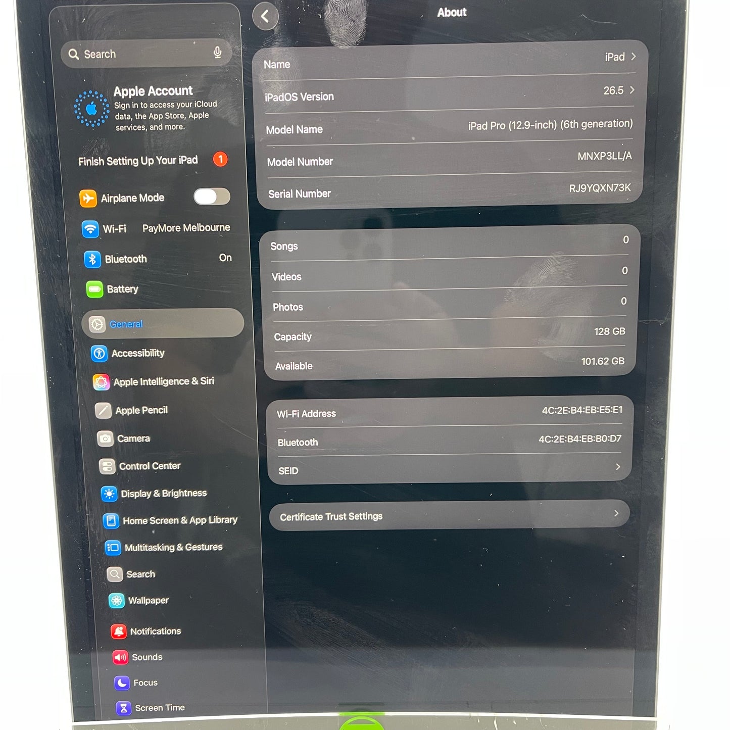 WiFi Only Apple iPad Pro 12.9" 6th Gen 128GB Silver MNXP3LL/A