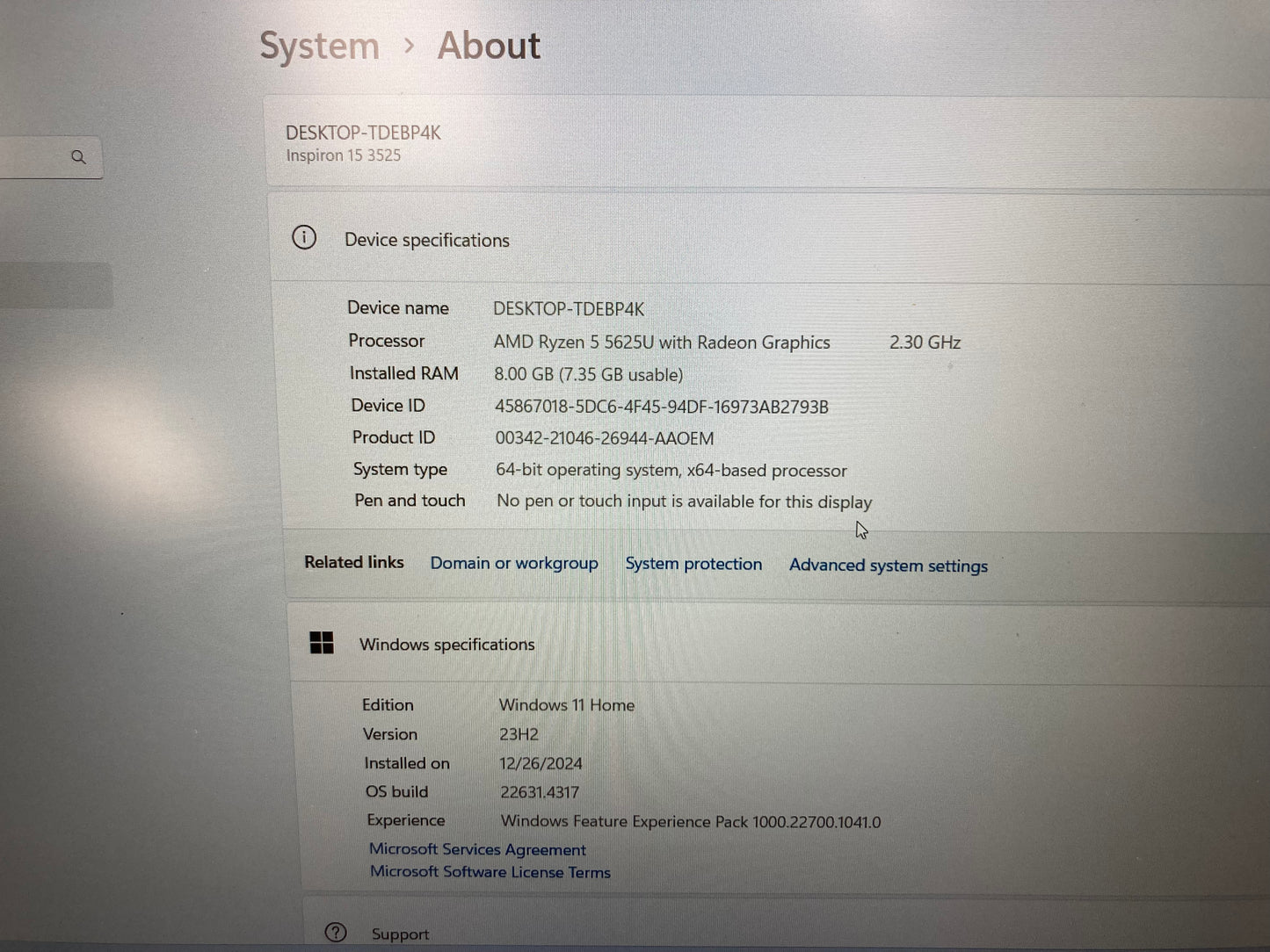 Dell MFPGYR2023 15.6" Ryzen 5 5625U 2.3GHz 8GB RAM 512GB SSD