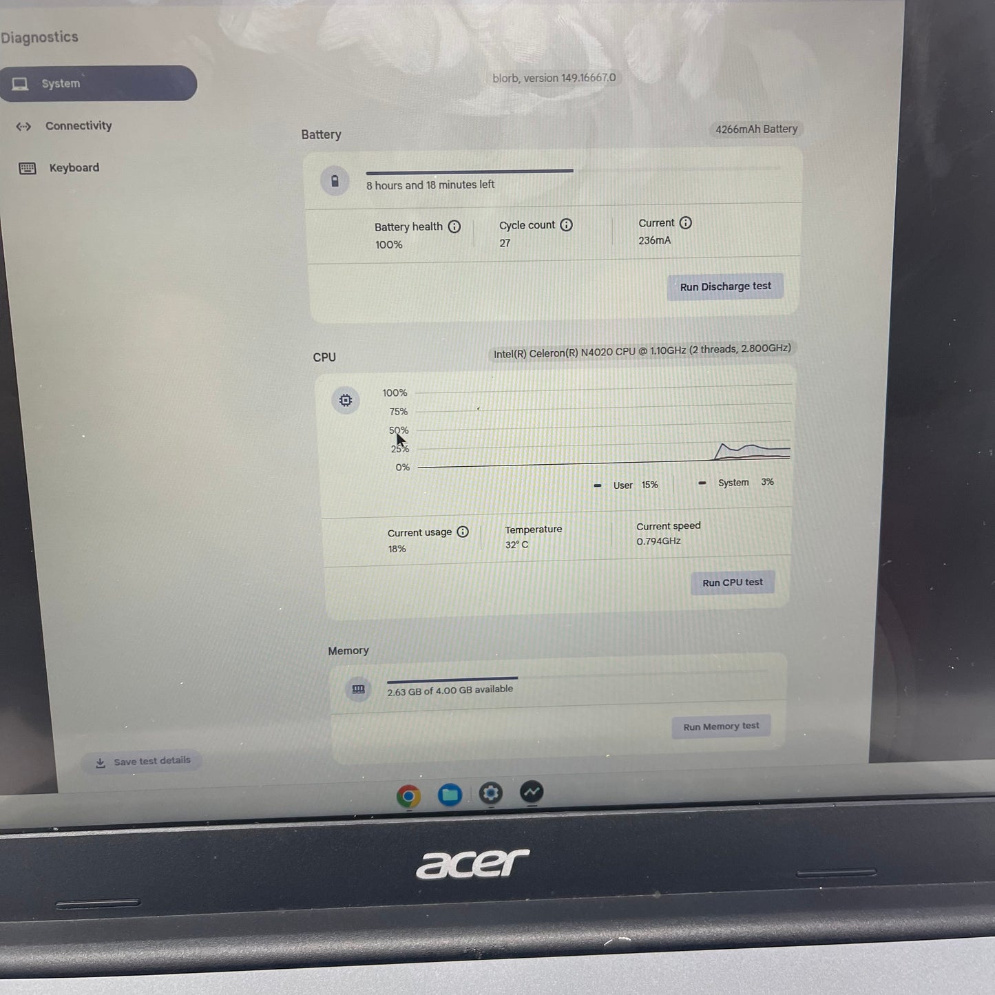 Acer Chromebook 315 	CB315-3HT 15.6" Celeron N4020 1.1GHz 4GB RAM 64GB SSD