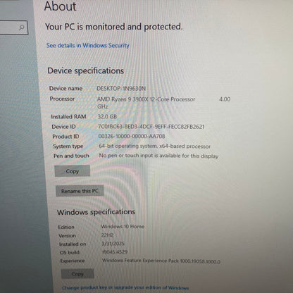 Custom Gaming PC Ryzen 9 3900x 4.0GHz 32GB RAM 256GB ASUS GeForce RTX 3070