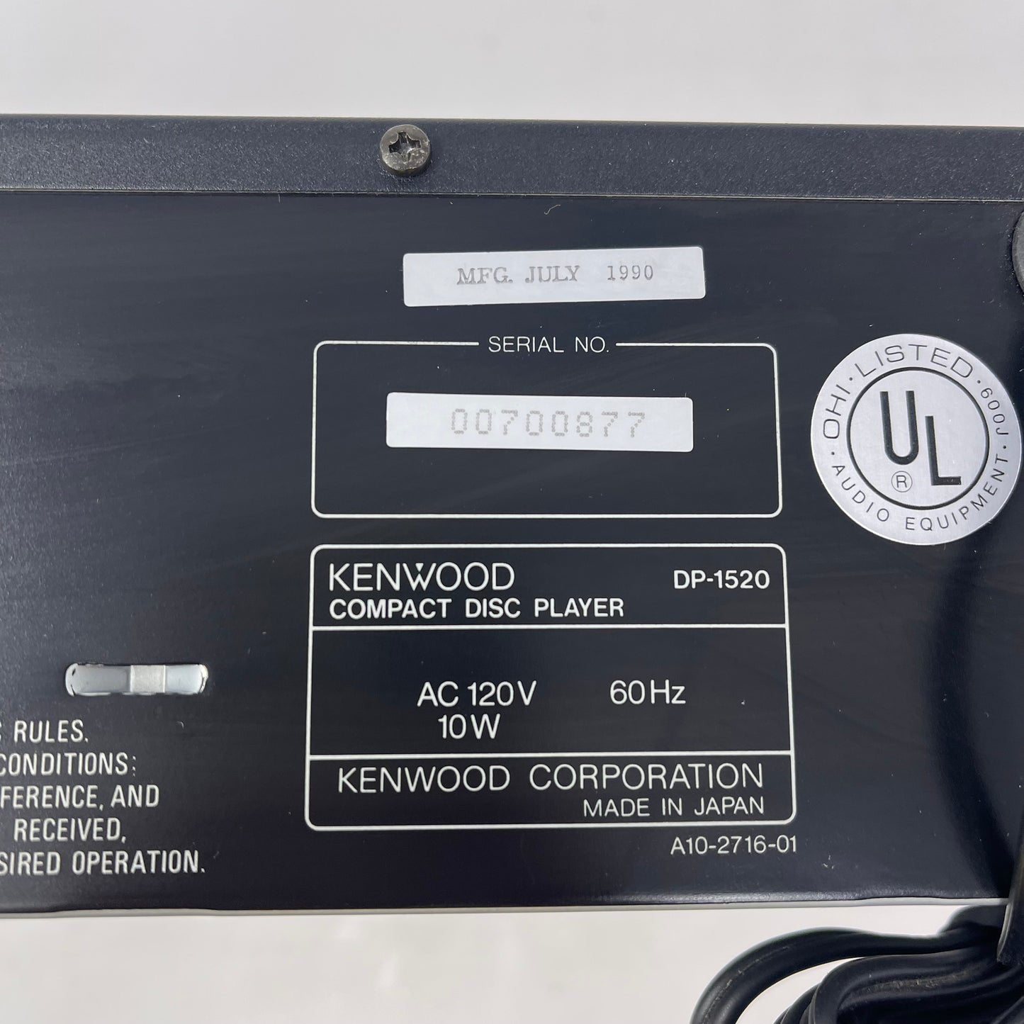 Kenwood Compact Disc Player Vintage Disc Player DP-1520