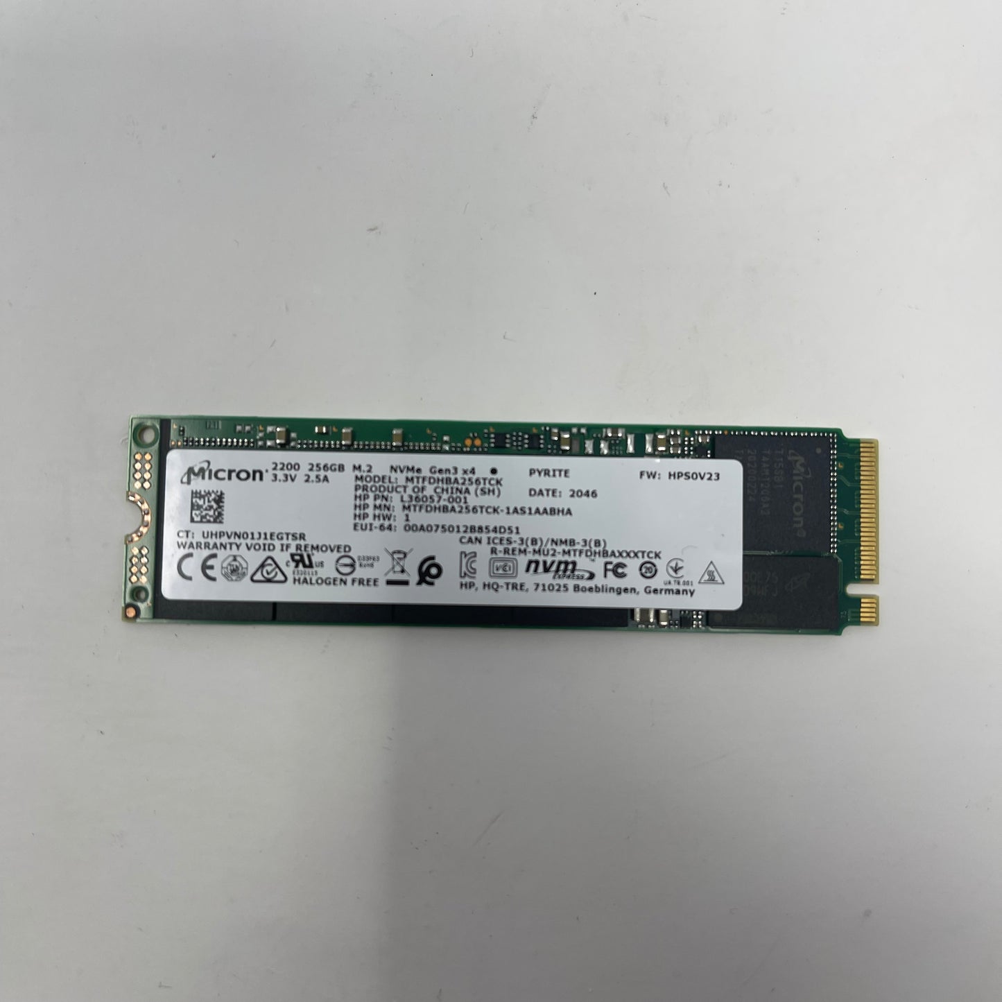 Micron  2280mm PYRITE 256GB M.2 NVMe Gen 3.0 x 4 SSD MTFDHBA256TCK