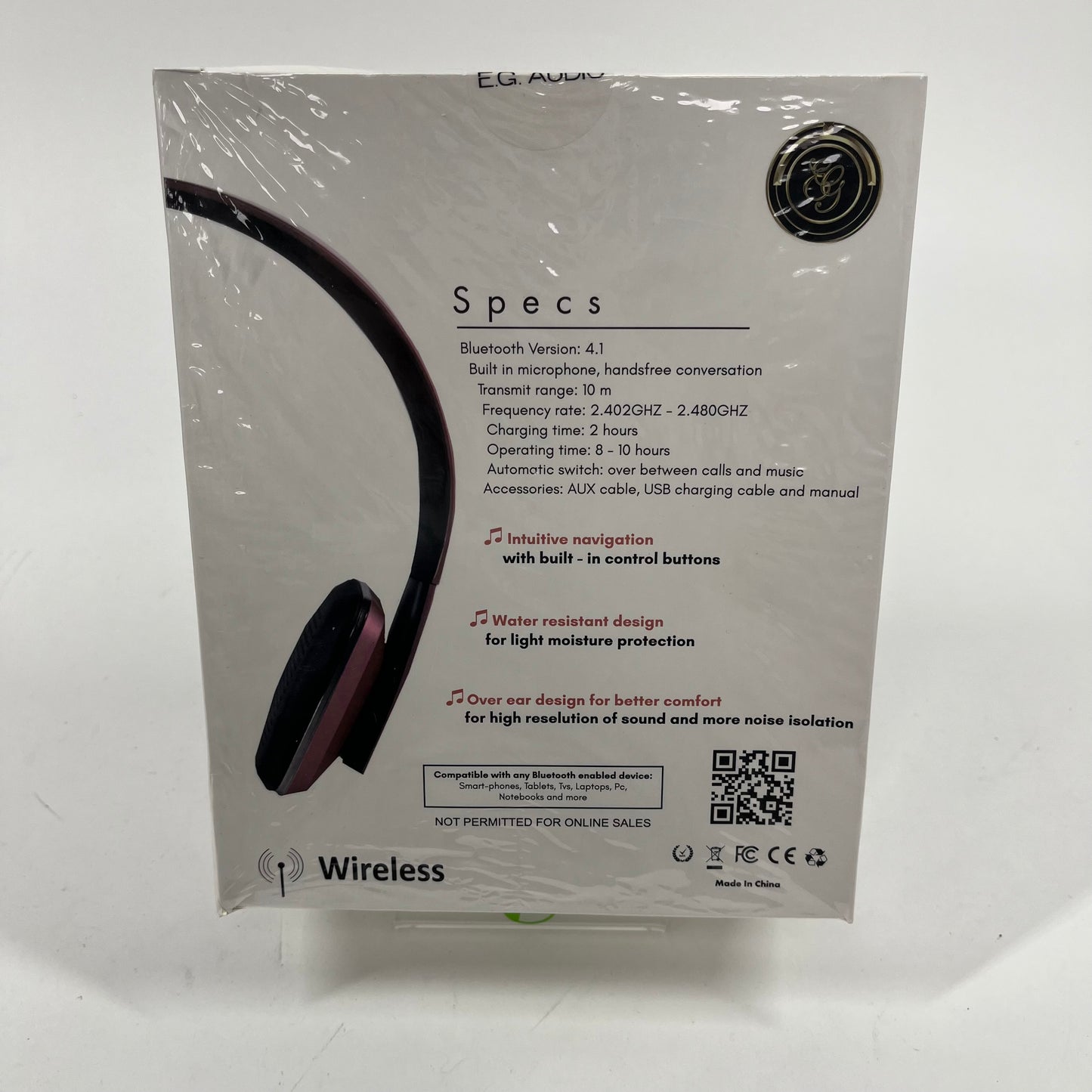 New EG Audio None Noise-Cancelling Wireless Over-Ear Bluetooth Headphones 