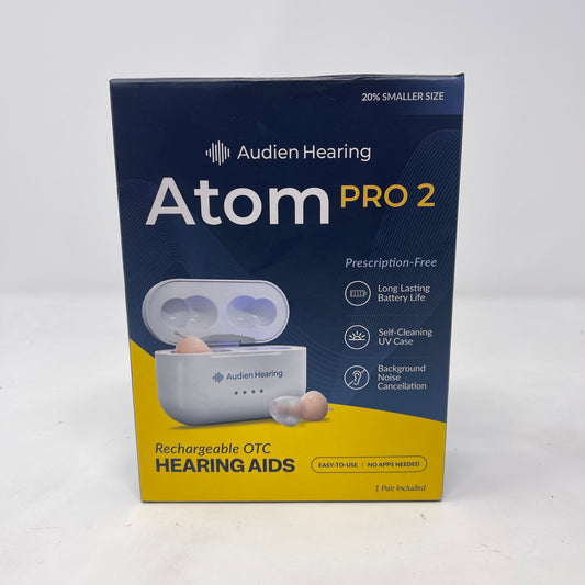 New Audien Hearing Atom Pro 2 Rechargable OTC Hearing Aids