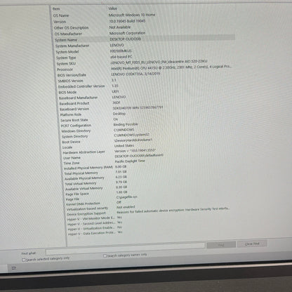 Lenovo AIO 520-22IKU 00MKUS 21.5" Pentium Gold 4415U 2.30GHz 8GB RAM 1TB SSD
