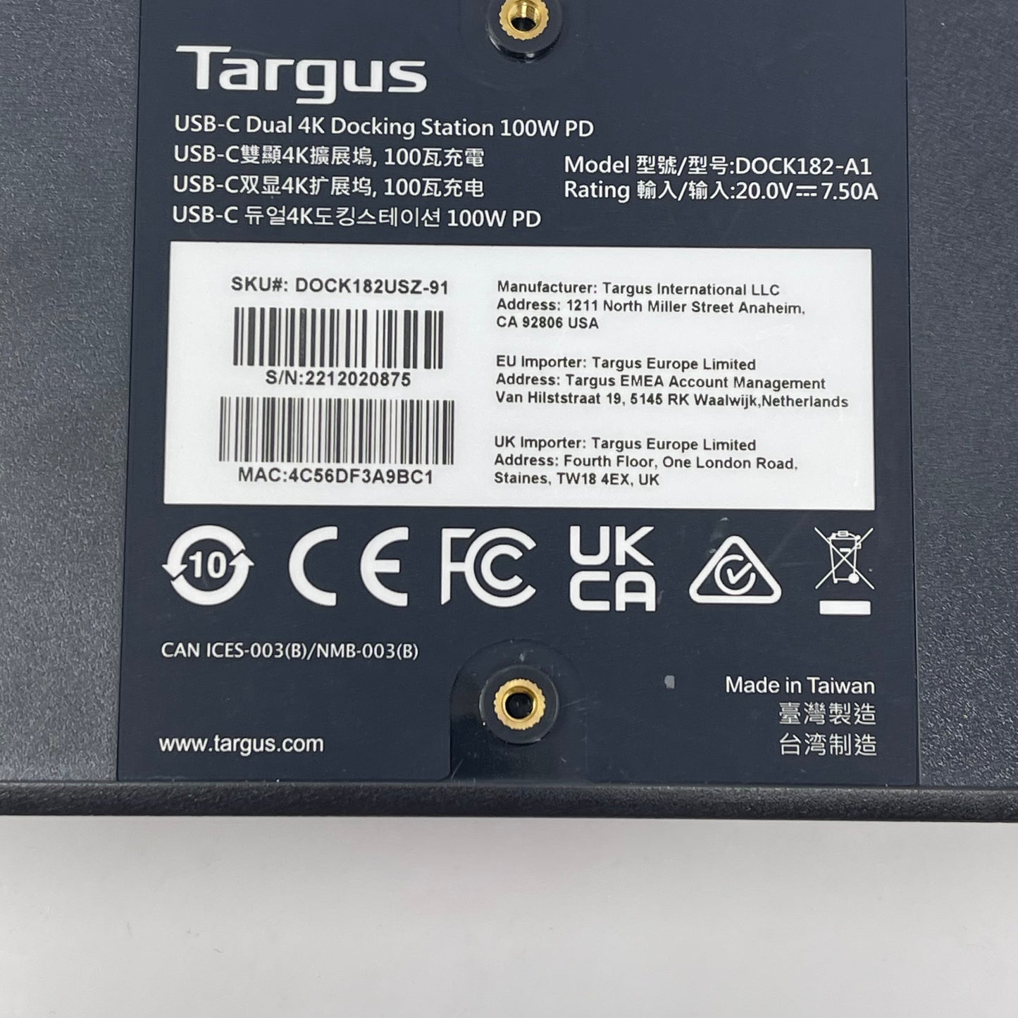 Targus  USB-C Dual 4K Docking Station 100W PD DOCK182-A1