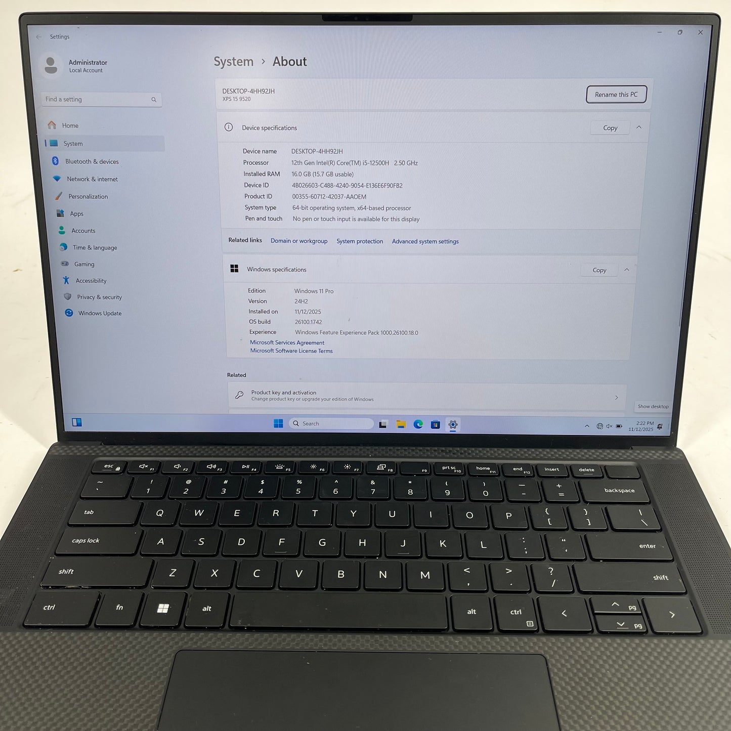 Dell XPS 15 9520 15.6" i5-12500H 2.5GHz 16GB RAM 512GB SSD