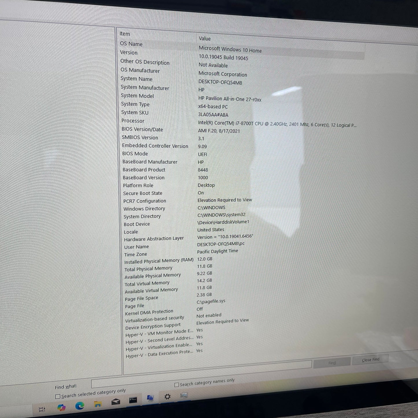 HP AIO 3LA05AA 28" i7-8700T 2.40GHz 12GB RAM 256GB SSD UHD Graphics 630