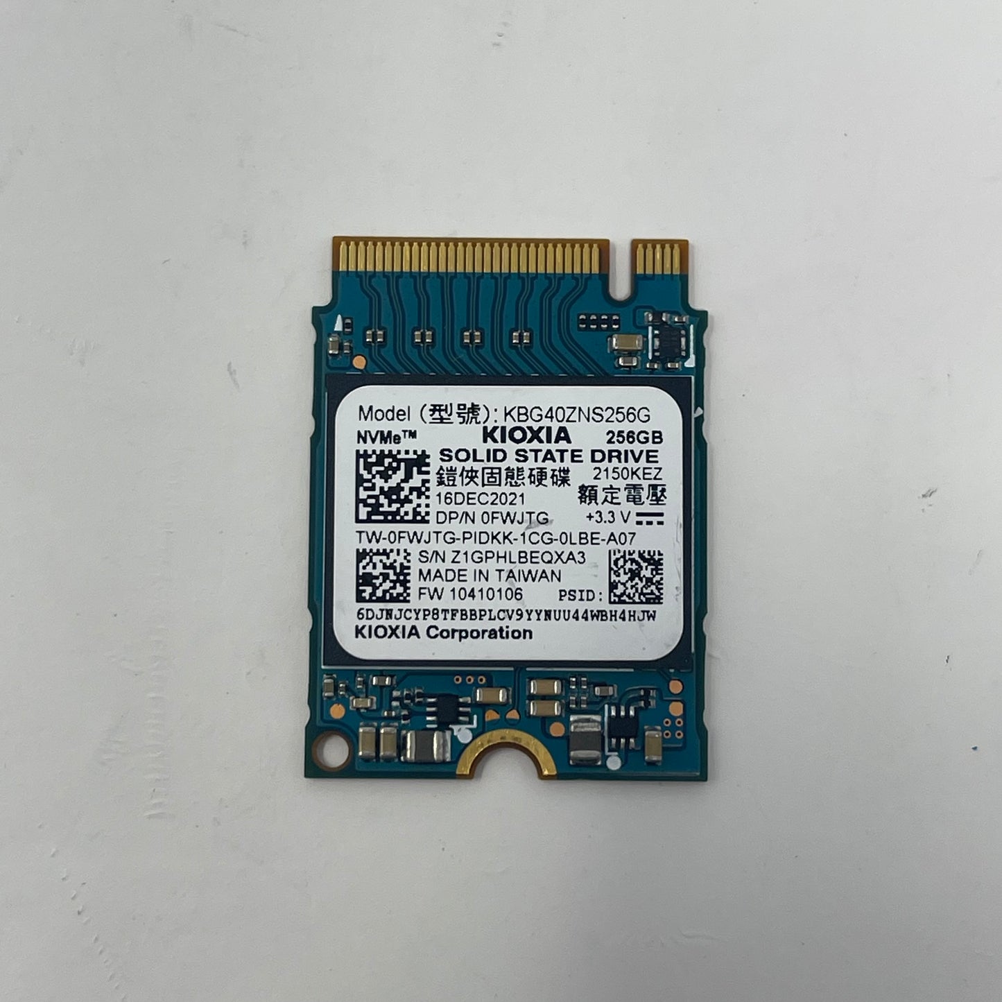 KIOXIA 2230mm Solid State Drive  256GB M.2 NVMe Gen 3.0 x 4 SSD KBG40ZNS256G