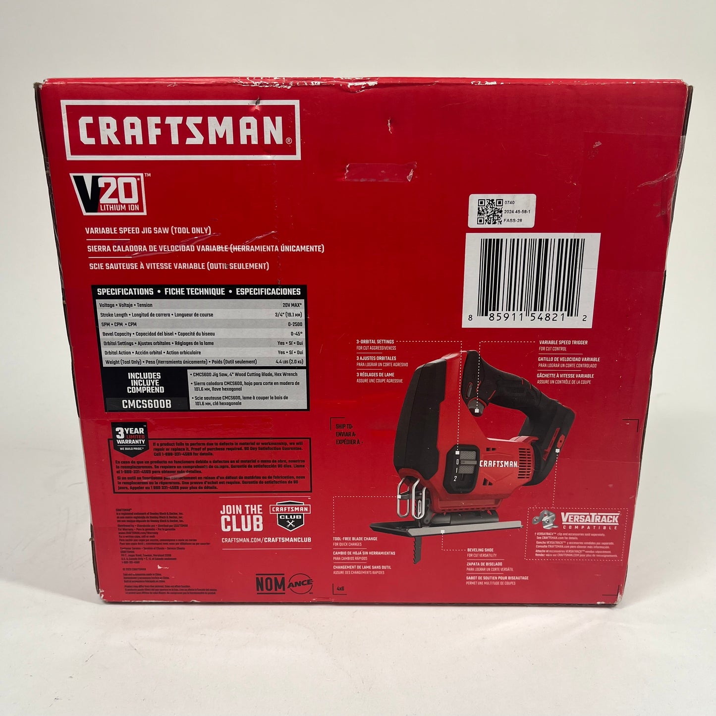 New Craftsman CMCS600B 20V MAX DC Variable Speed Jig Saw